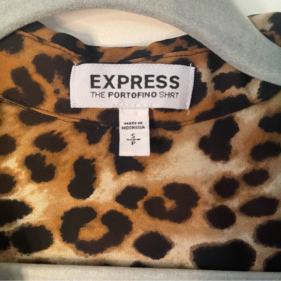 Express Leopard Print Portofino Women’s Button Down Long Sleeve Blouse - Picture 5 of 12